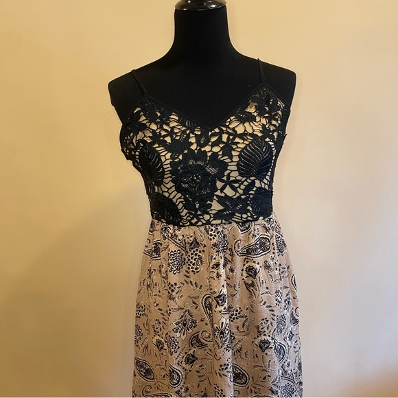 Soieblu Black Nude Floral Lace Paisley Sleeveless Maxi Dress Size S - Picture 2 of 9